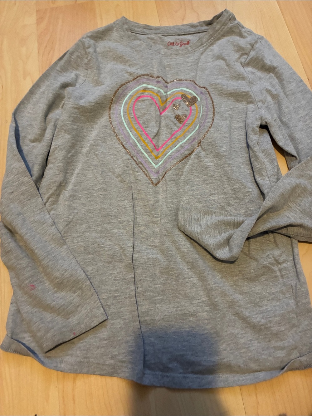 Cat & Jack Gray Long-Sleeve Tee with Multicolor Heart